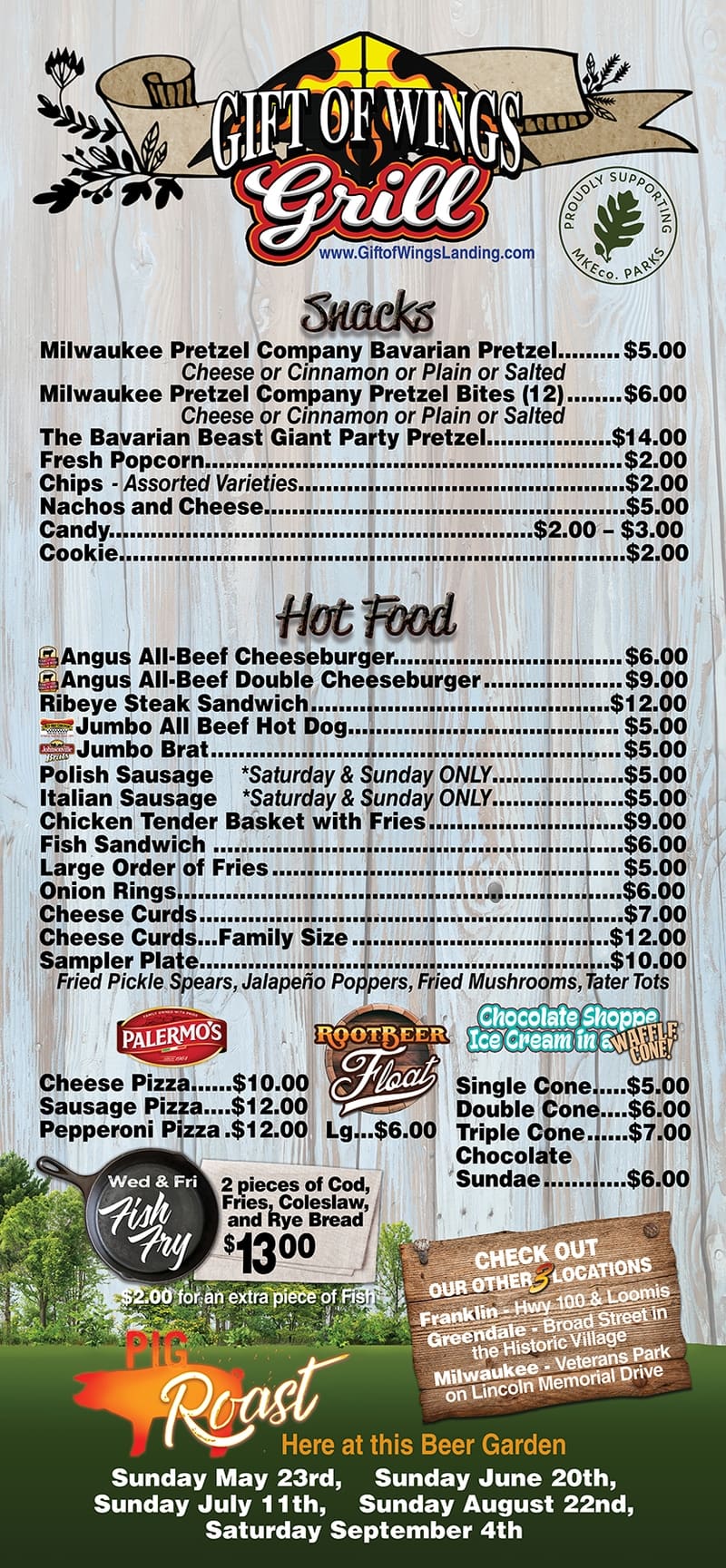 Gift of Wings Menu
